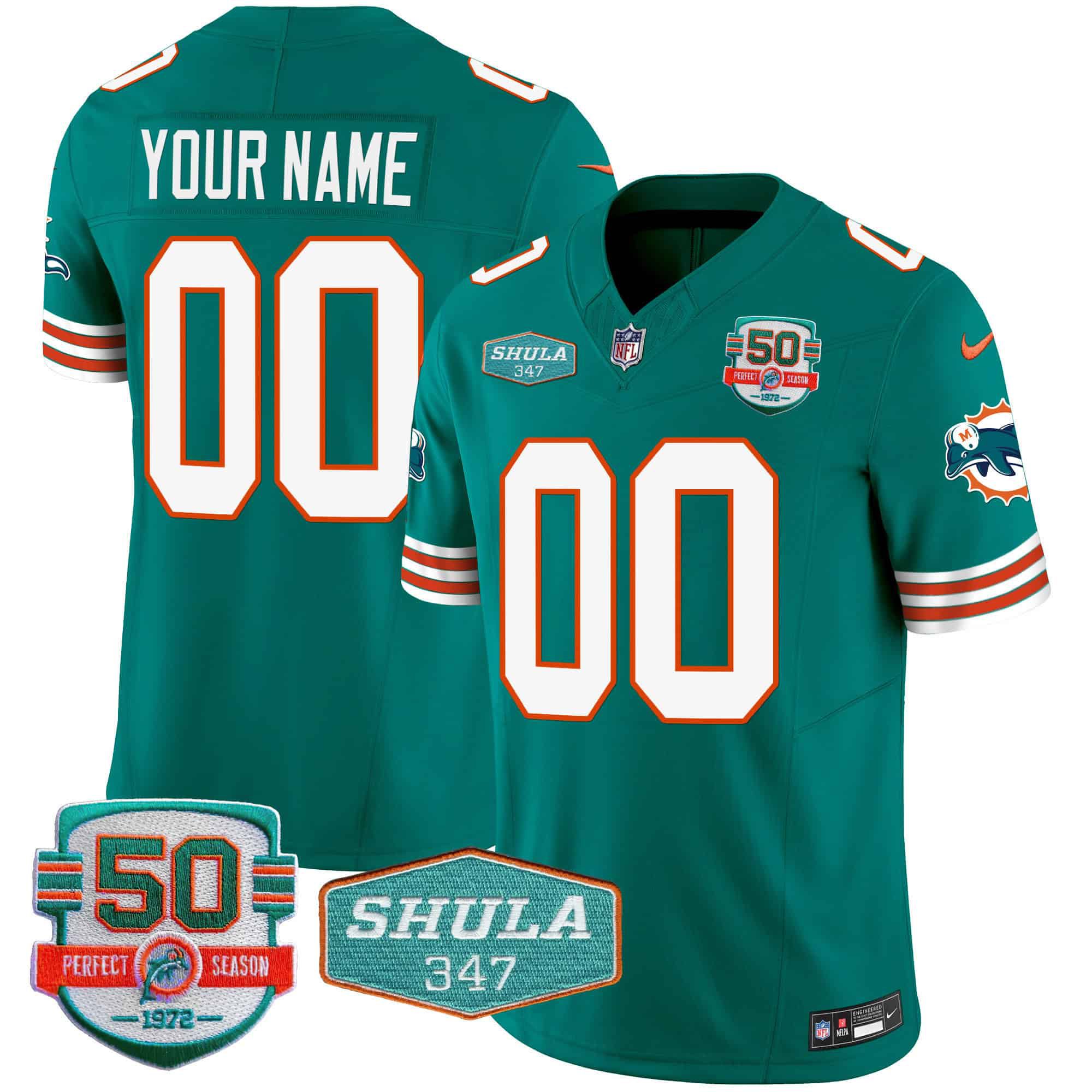 Men Miami Dolphins Green 2024 Nike Throwback Shula 347 Patch Vapor Custom NFL Jersey style 1